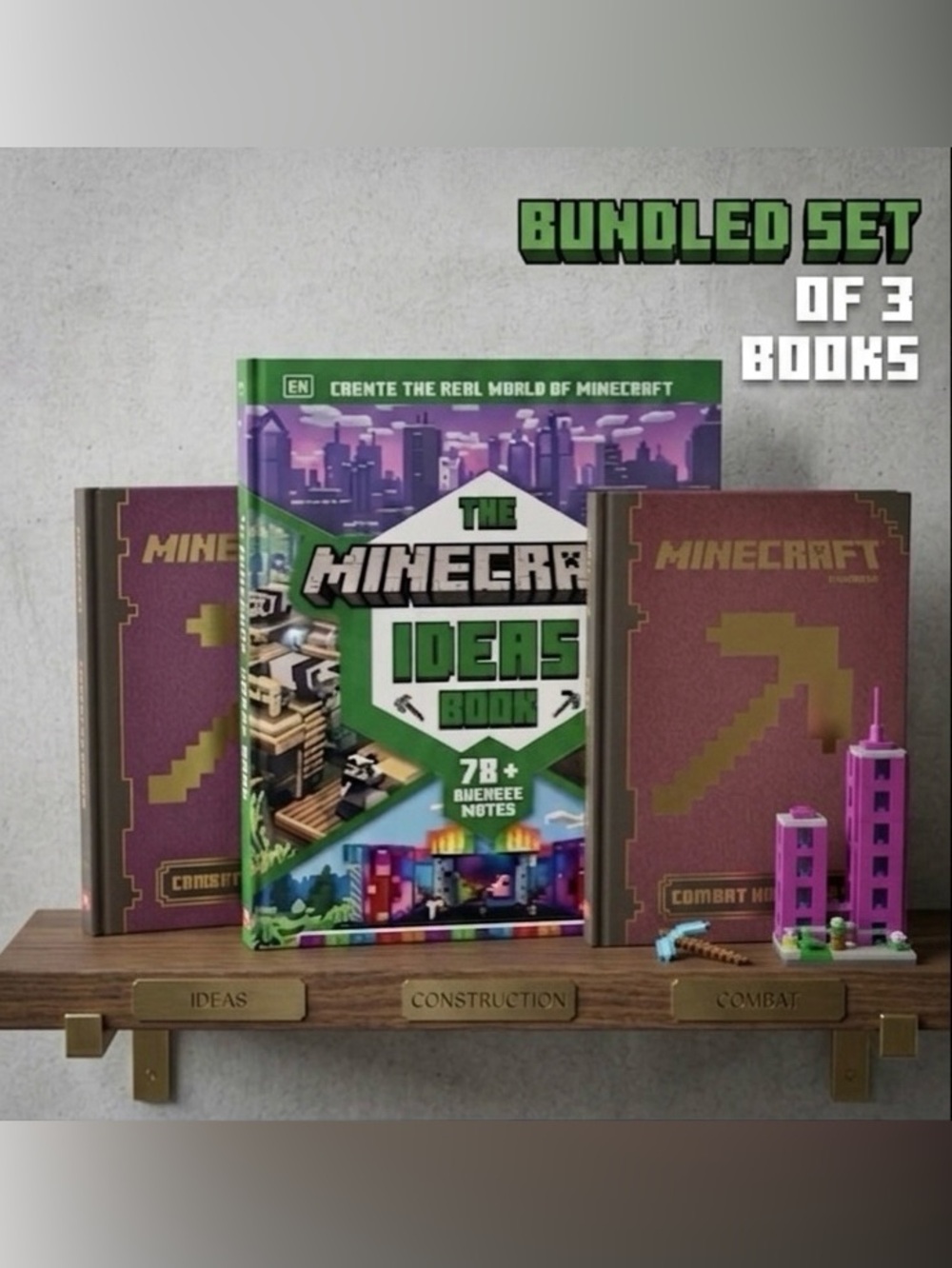 Minecraft Book Bundle Set Of 3 Scholastic Ideas Combat Redstone Handbooks Guide